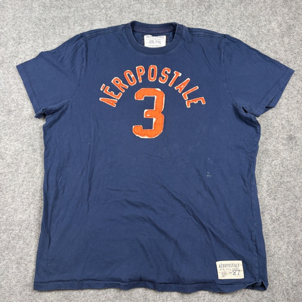 Y2K Aeropostale T-Shirt Mens XXL‎ Navy Blue Orange Graphic 2000s Gorpcore Surf